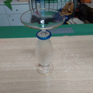 Portacandele vintage vetro soffiato blu oro