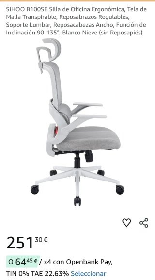 SIHOO B100SE Silla Oficina Ergonómica Gris/Blanca