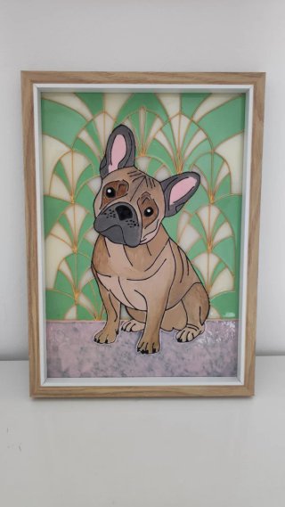 Cuadro Pintura Vidrio Perro Bulldog Francés
