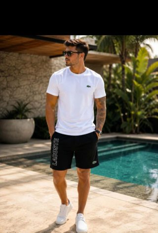 Conjunto Lacoste Blanco y Negro