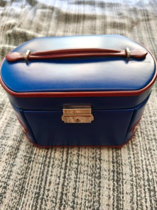Joyero portátil azul y rojo polipiel