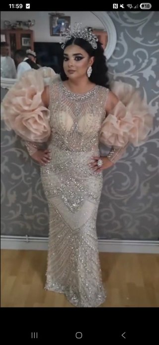 Vestido Gitano Fiesta Beige y Plata