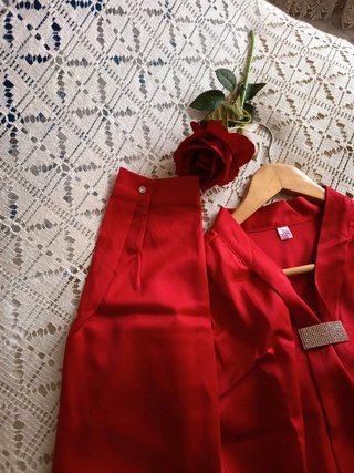 Elegante Camisa Roja Mujer T42/44