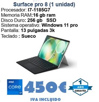 Surface Pro 8 i7 16GB RAM 256GB SSD