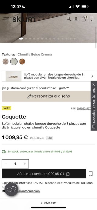 Sofá Coquette Sklum Beige