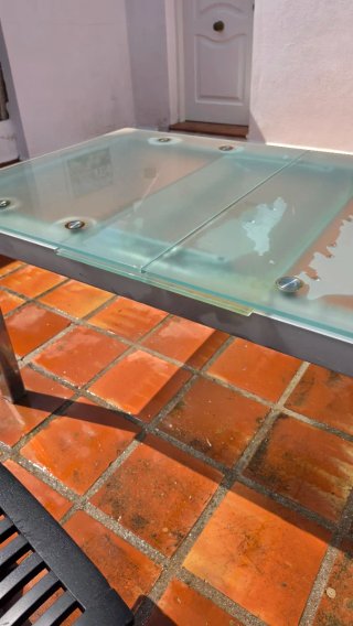 Mesa cristal y metal exterior/cocina extensible