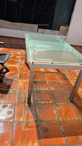 Mesa cristal y metal exterior/cocina extensible