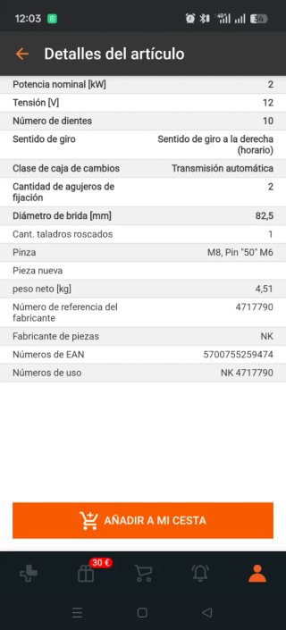 Motor de arranque 12v 2kw 10 dientes