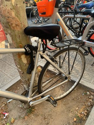 Bicicleta plateada buen estado.