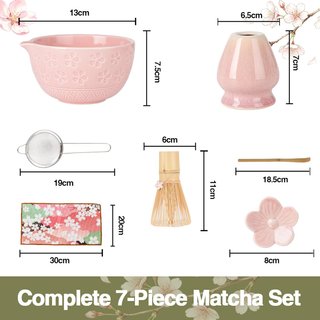 Kit Matcha 7 Piezas Batidor Bambú Rosa