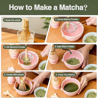 Kit Matcha 7 Piezas Batidor Bambú Rosa