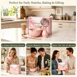 Kit Matcha 7 Piezas Batidor Bambú Rosa