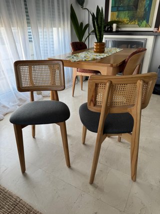Set 2 Sillas Comedor Madera y Ratán