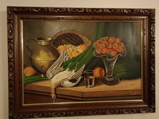 Bodegón con frutas y ave