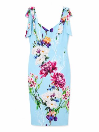 Vestido floral azul con tirantes de lazo