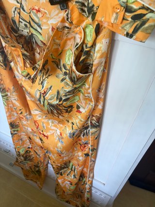 Conjunto pantalón y camisa Flores Naranja y Verde