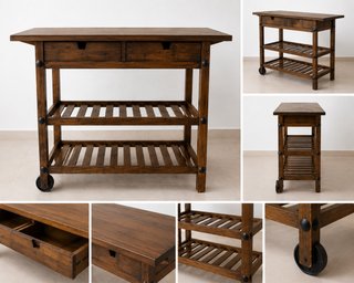 Isla de cocina madera maciza con ruedas