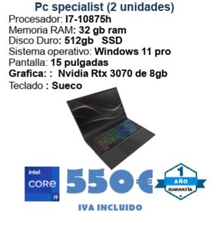 PC Specialist i7-10875h 32GB RAM RTX 3070