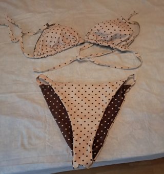 Bikini lunares marrón y blanco