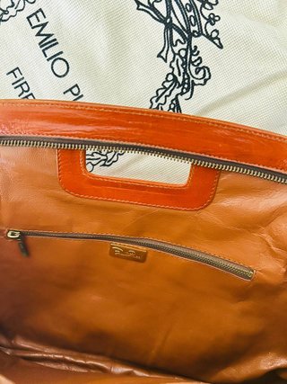 Borsa Mano Emilio Pucci Pelle Arancione/Cognac