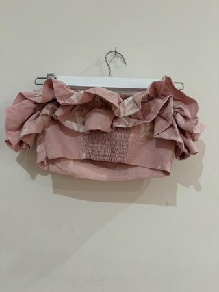 Top Zara bandeau rosa bordados blancos Talla XS