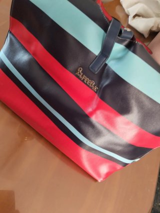 Bolso Poupeechic rayas azul, rojo y turquesa