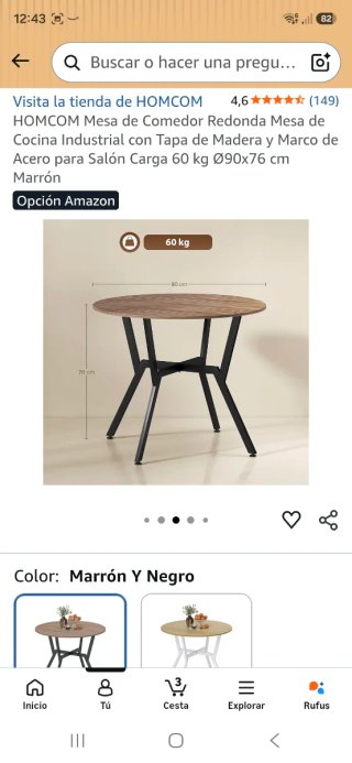 Mesa de comedor redonda madera y metal