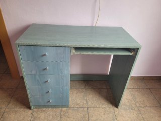 Escritorio madera azul/verde con cajones