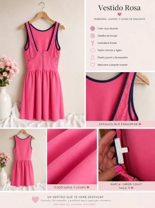 Vestido Rosa Coral Green Coast Talla S