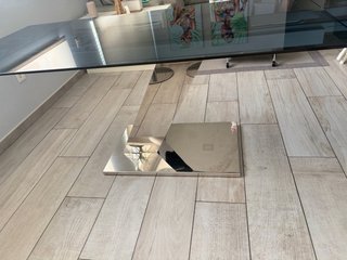 Tavolo da Pranzo in Cristallo e Acciaio Inox. Estensibile