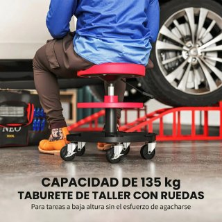 Taburete Taller Giratorio con Ruedas Ajustable