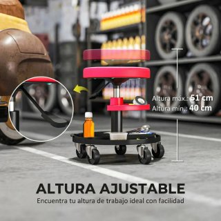 Taburete Taller Giratorio con Ruedas Ajustable