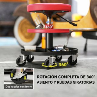 Taburete Taller Giratorio con Ruedas Ajustable