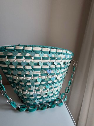 Borsa ampia panna e tiffany con paillettes
