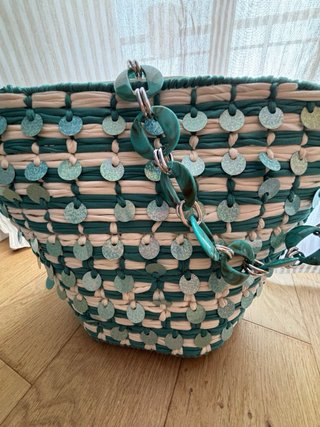 Borsa ampia panna e tiffany con paillettes