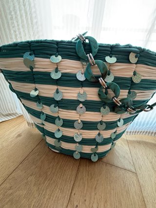 Borsa ampia panna e tiffany con paillettes