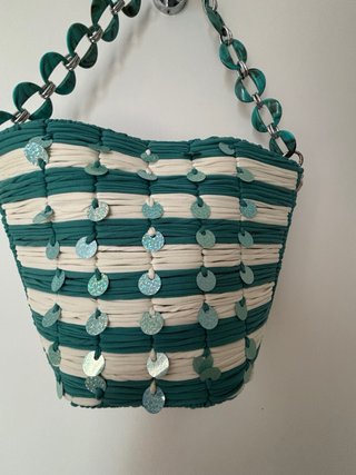 Borsa ampia panna e tiffany con paillettes