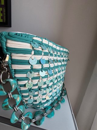Borsa ampia panna e tiffany con paillettes