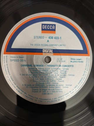 LP Carreras Domingo Pavarotti - In Concert Decca