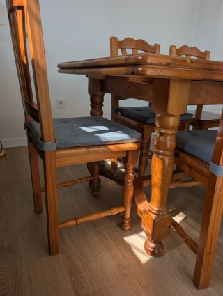 Mesa extensible madera + 6 sillas