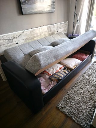 Sofá Cama 3 Plazas con Almacenaje Gris