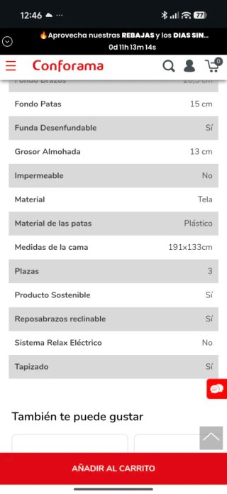 Sofá Cama 3 Plazas con Almacenaje Gris