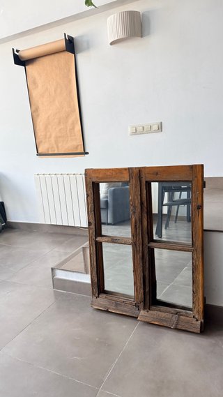 Espejo Ventana Antigua Madera Rehabilitada