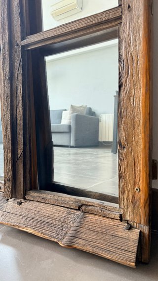 Espejo Ventana Antigua Madera Rehabilitada