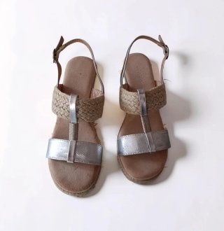 Sandalias Cuña Piel Pitillos T36 (Modelo 1683)