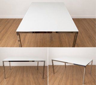 Mesa Comedor Acero Inoxidable y Cristal Blanco