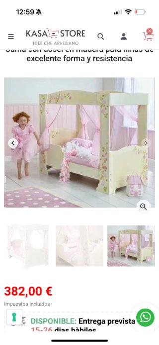 Cama infantil de madera con dosel