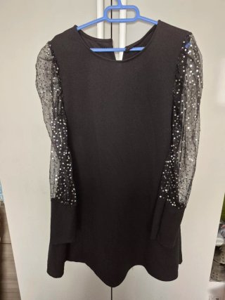 Vestido fiesta lentejuelas negro y plata