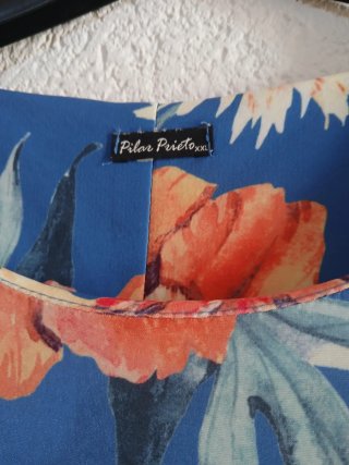 Vestido Verano Estampado Floral Azul Naranja