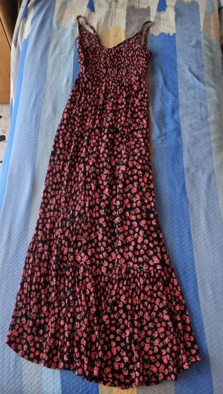 Vestito lungo floreale nero e rosa